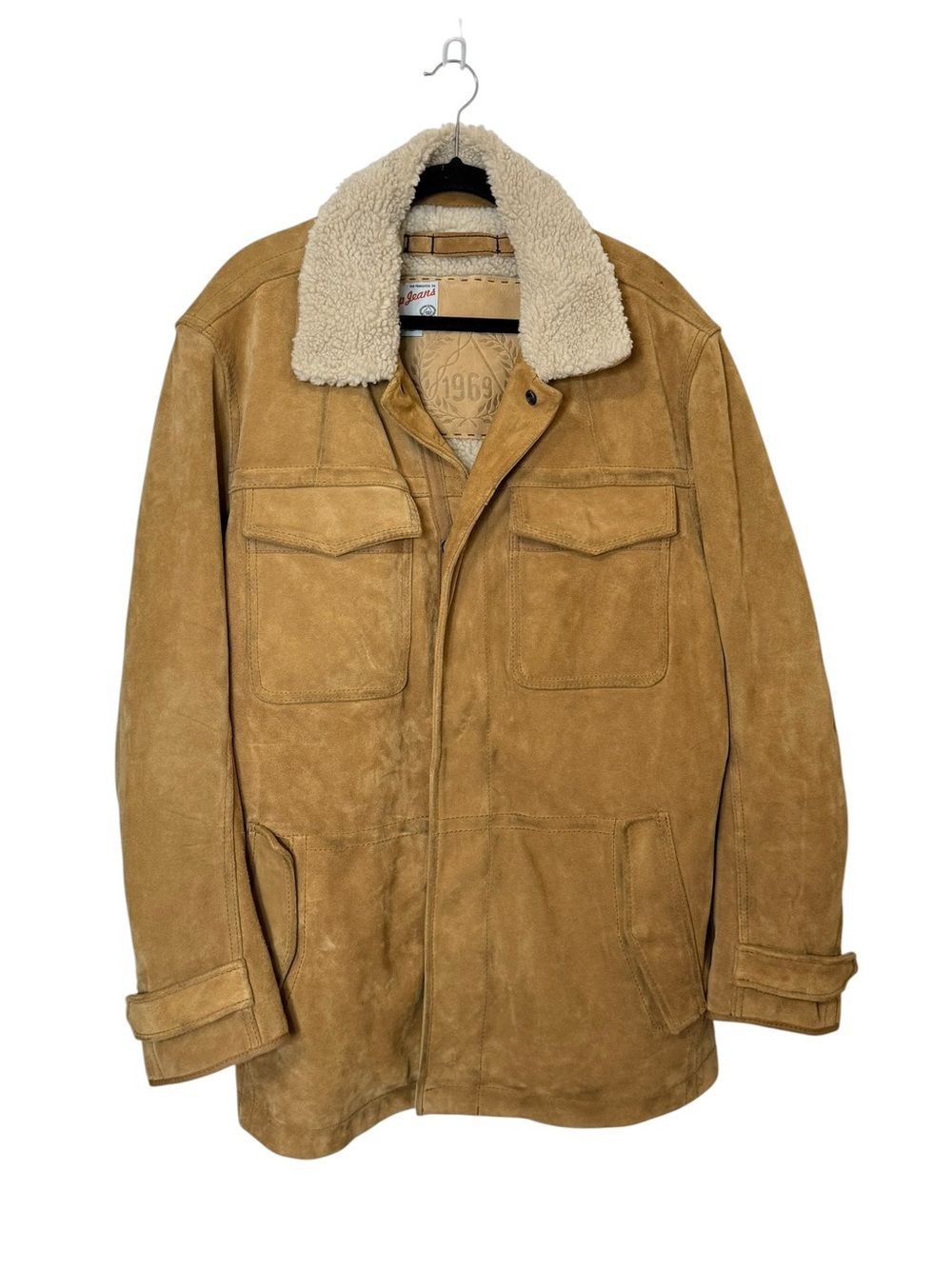 Gap Tan Suede trucker Sherpa collar Jacket size XL chore coat